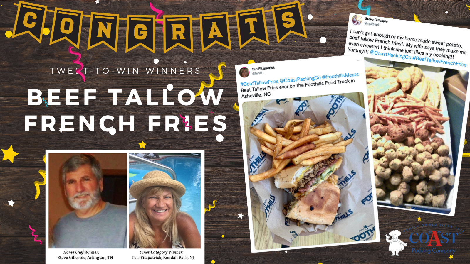 #BeefTallowFrenchFries Fans Steve Gillespie and Teri Fitzpatrick Wax Poetic in Coast Packing Co.’s 4th Annual ‘Tweet-to-Win’ Contest – And Bring the Sizzle Home