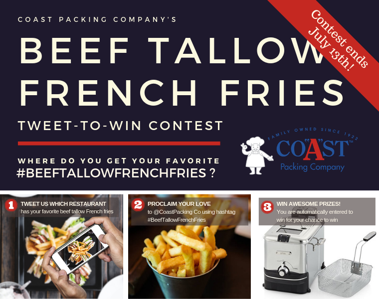 Coast Packing Co. to Mark #NationalBeefTallowDay With Second Annual #BeefTallowFrenchFries ‘Tweet-to-Win’ Contest